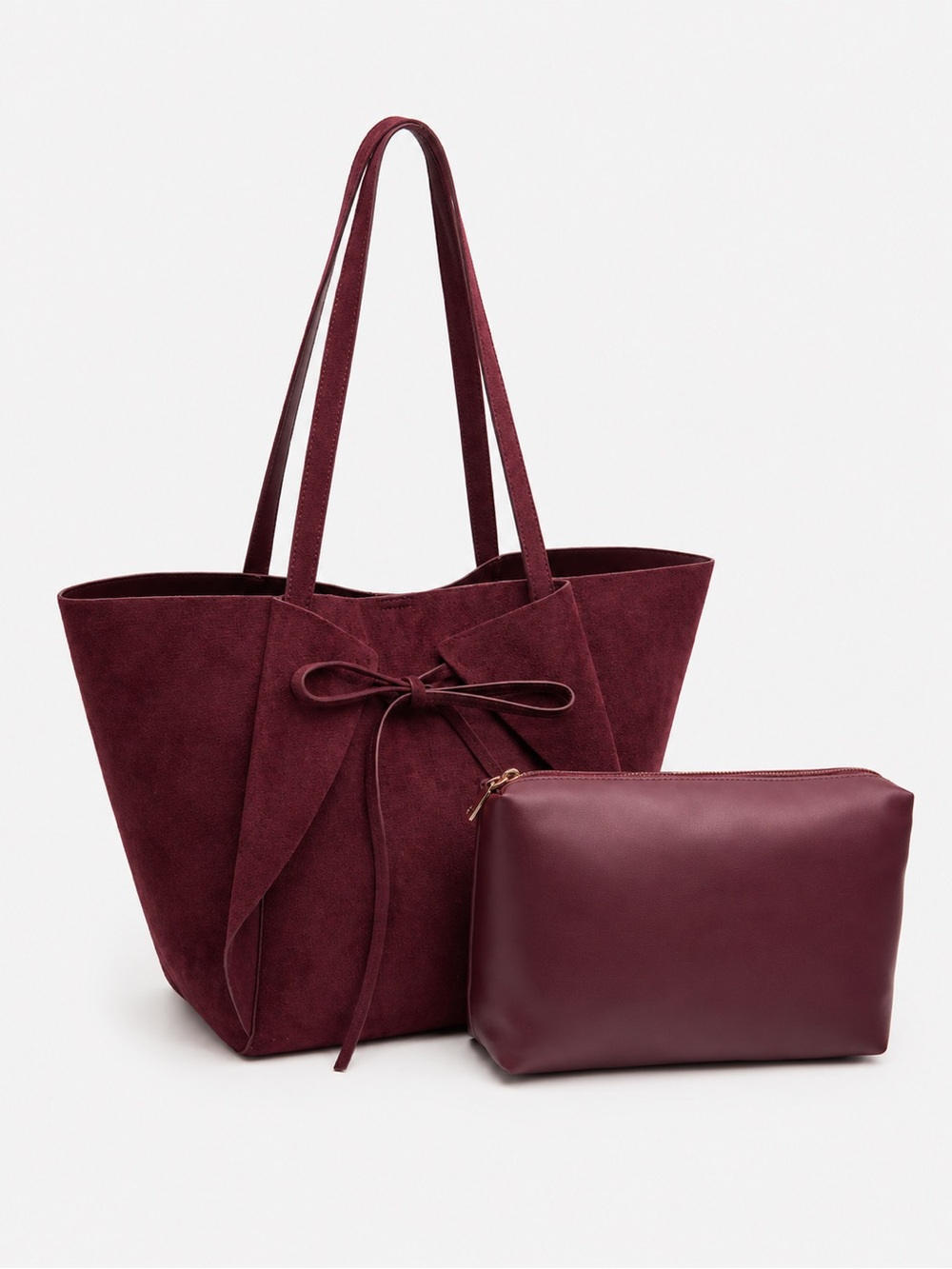 Urban Expressions Burgundy Suede Tote with Matching Pouch